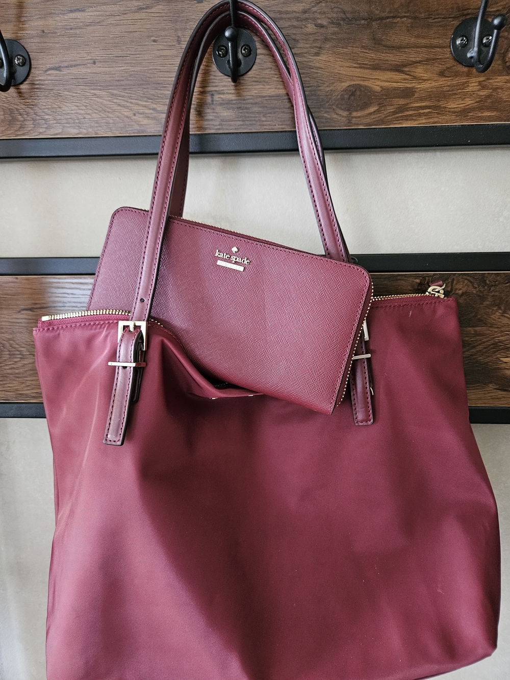 Kate Spade Burgundy Tote Bag with Matching Wallet